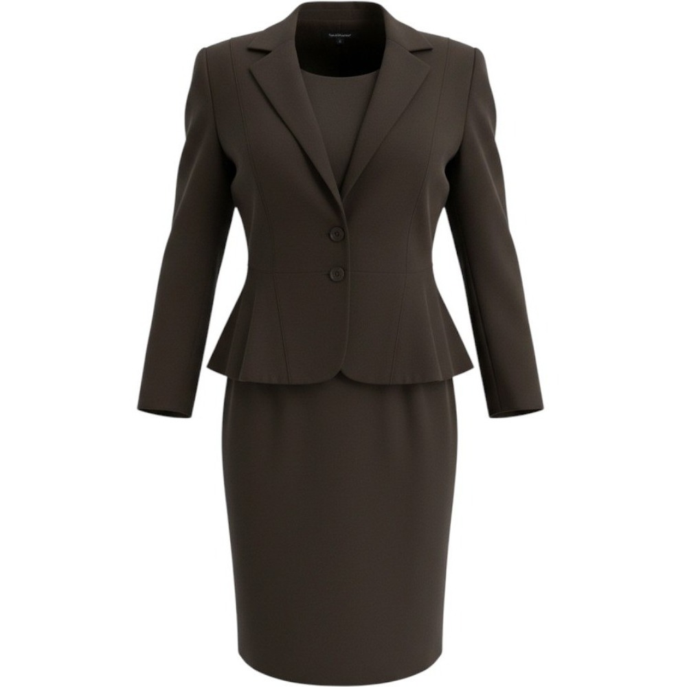 Anne Klein Skirt Suit Set Womens 8 Black Peplum Blazer Sheath Dress